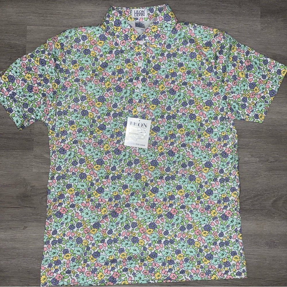 Leon Levin Polo Shirt Womens Small Floral Short Sleeve Button-up NWT